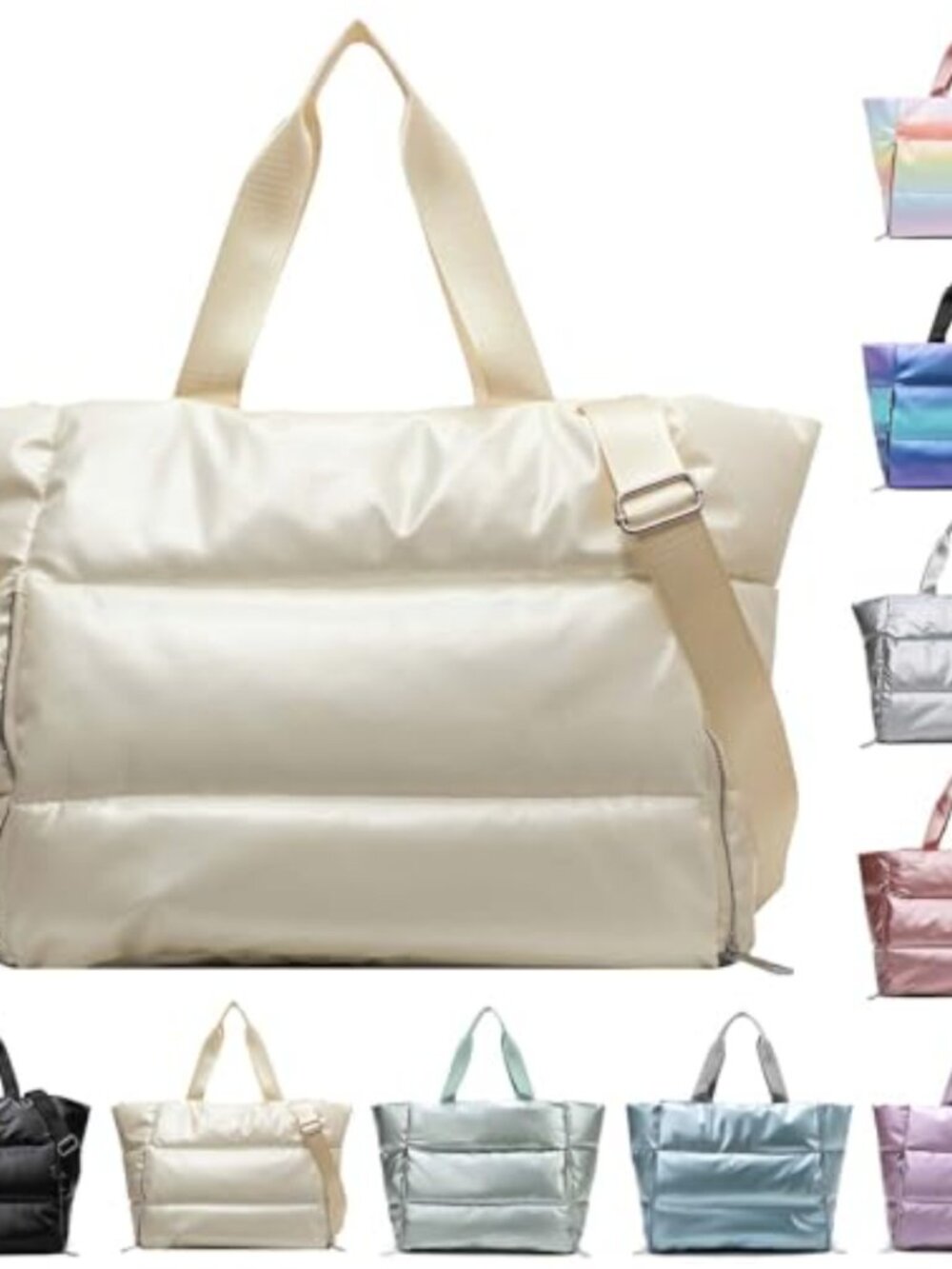 Quilted Puffer Tote Bag Large Nylon Women Work Gym Travel Shoulder Bag